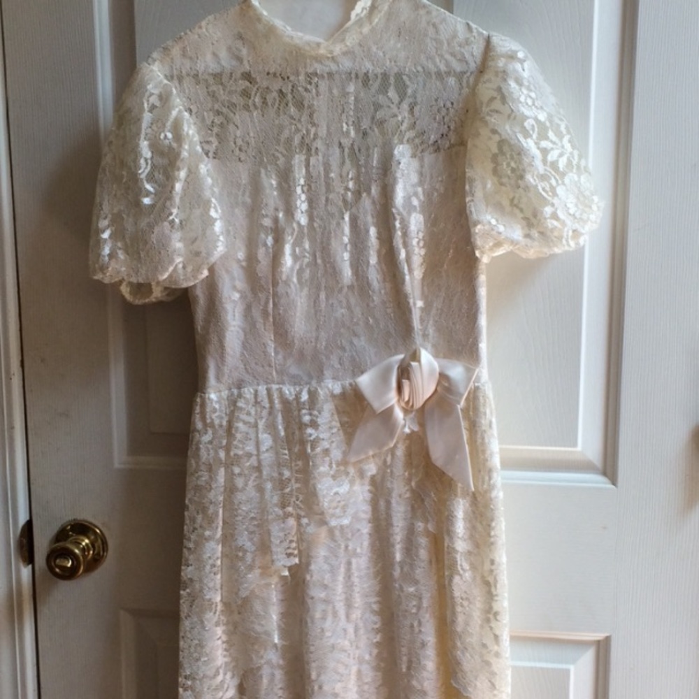 Vintage wedding gown -antique lace & lace overlay