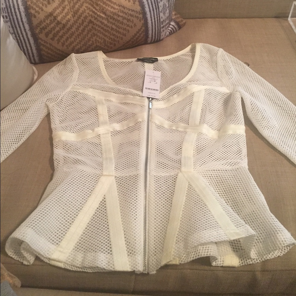 bebe white mesh peplum top