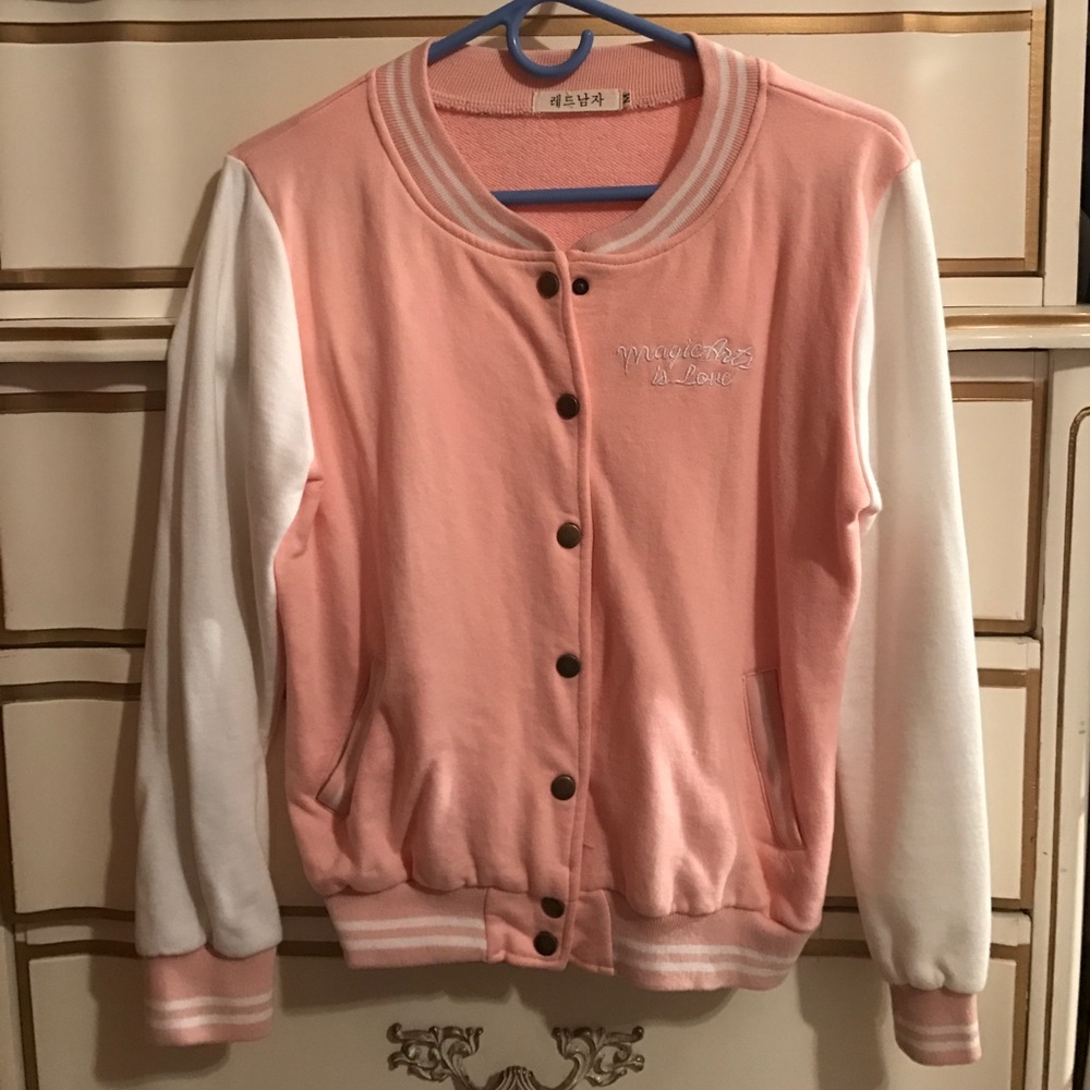 Korean pink letterman jacket