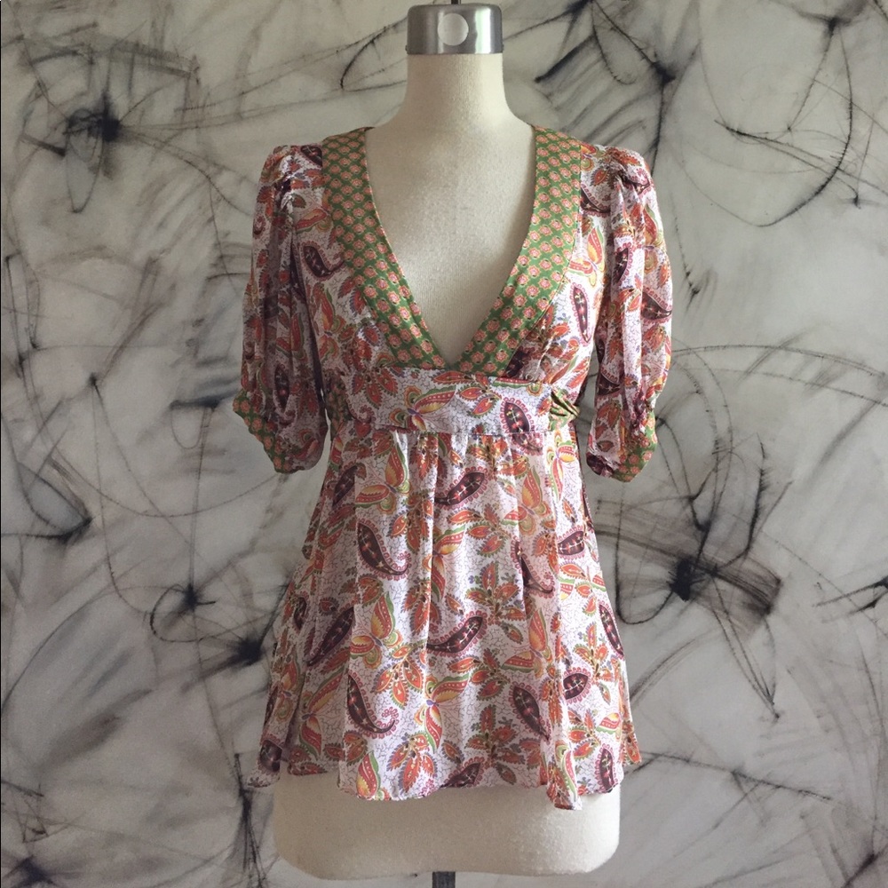 Anthro Fei Silk Paisley Top EUC!