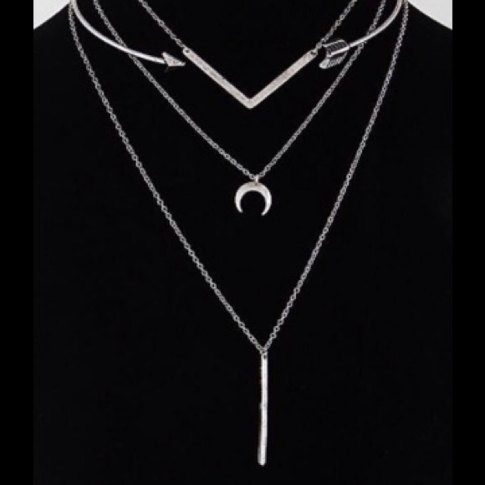 Multi Layer Silver Choker Necklace - Picture 1 of 2