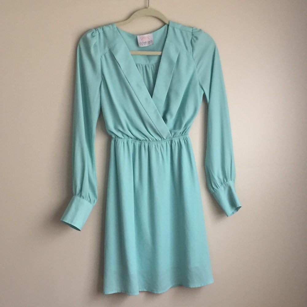 Mint Blue Dress with Gold Button Detail