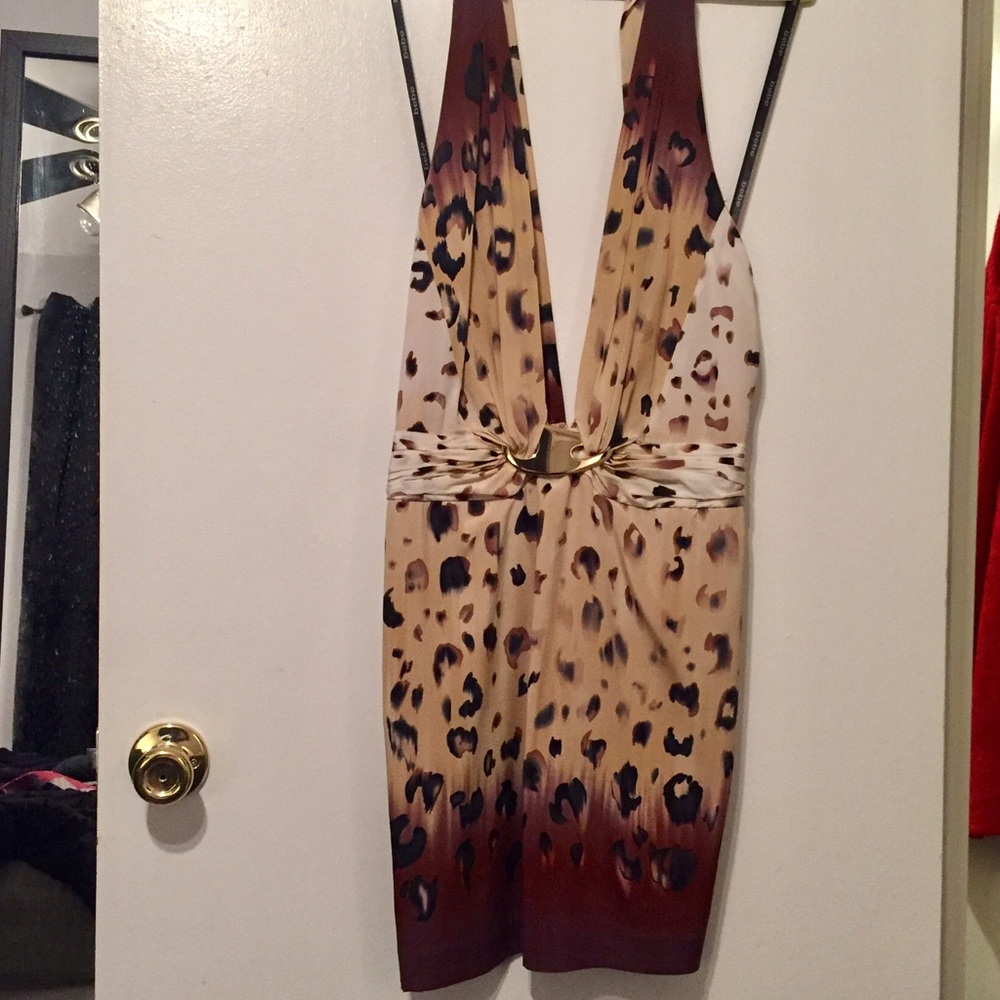 Bebe animal print deep V dress. Leopard