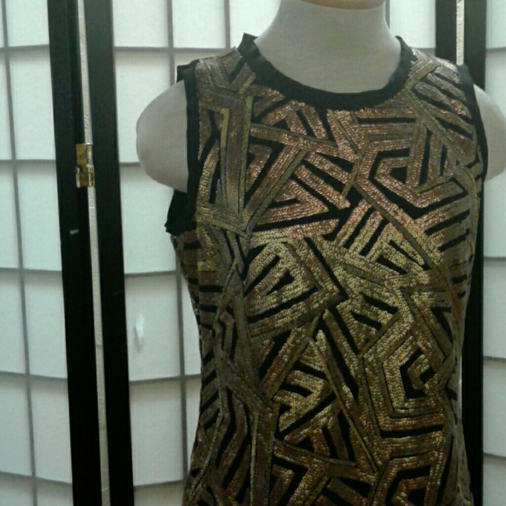 Vince camuto Abstract Gold Detailed Cocktail Dress