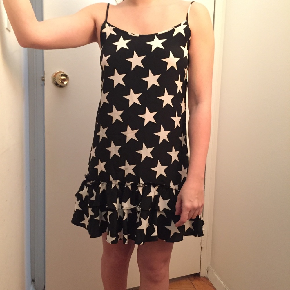 Black and white star print silk dress