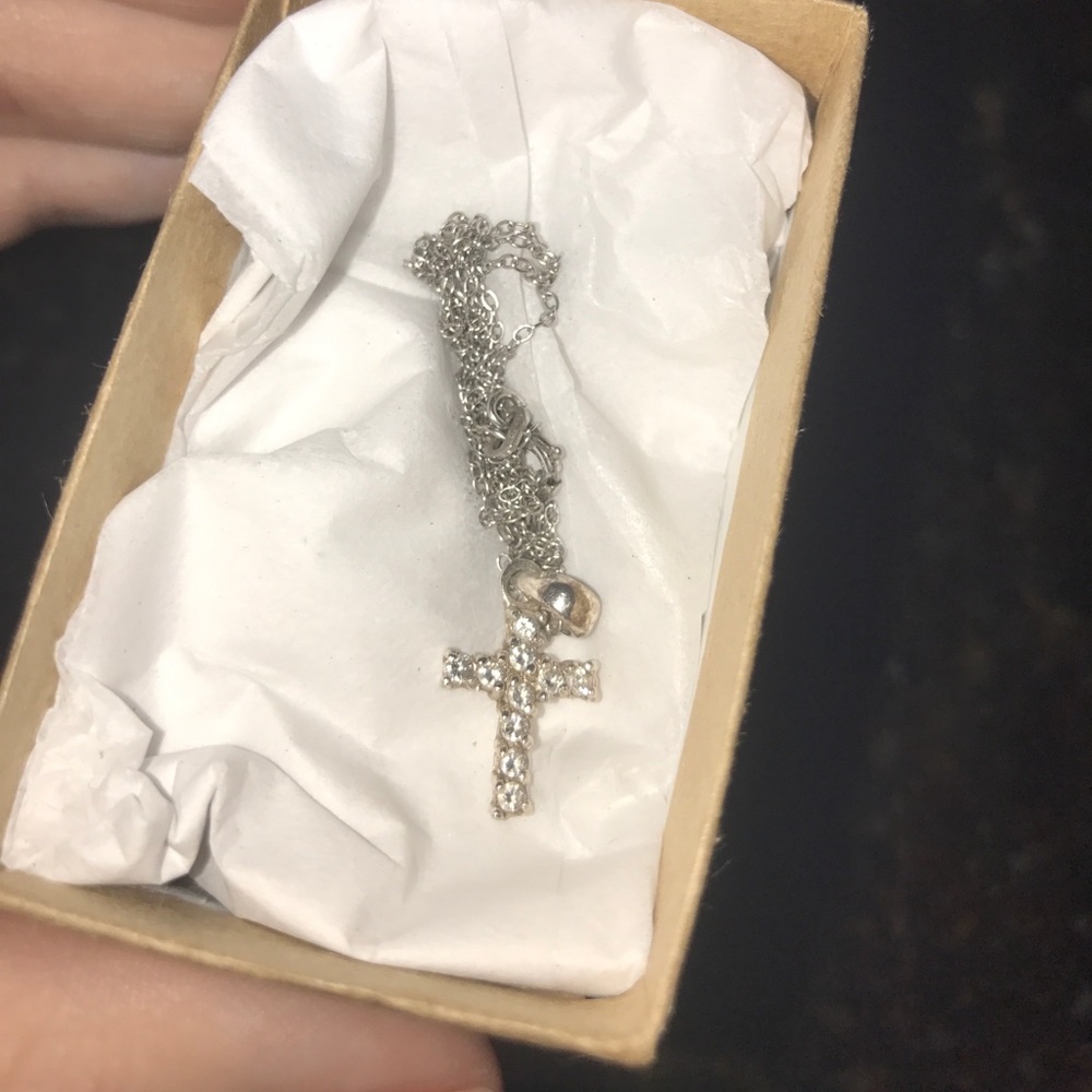 Sterling silver and diamond cross necklace