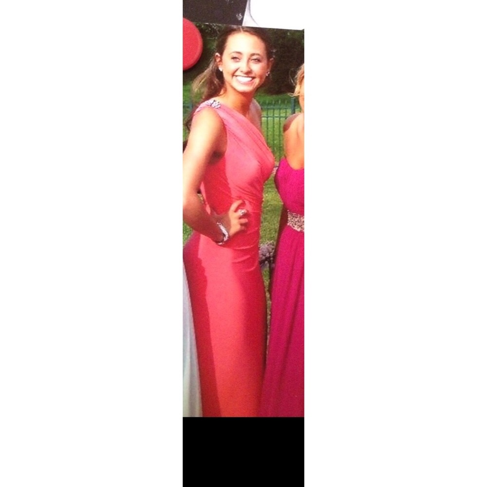 salmon pink prom dress