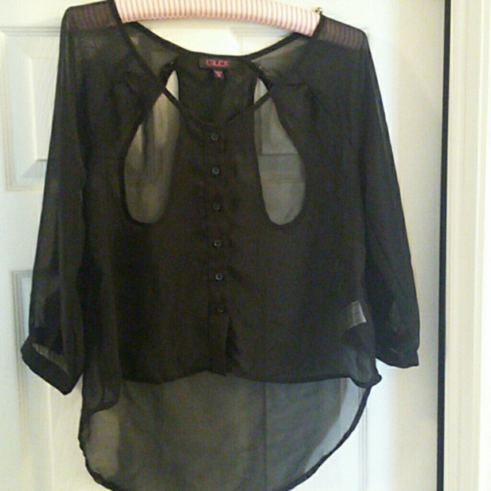 *SOLD* Black high low blouse sheer cut out back