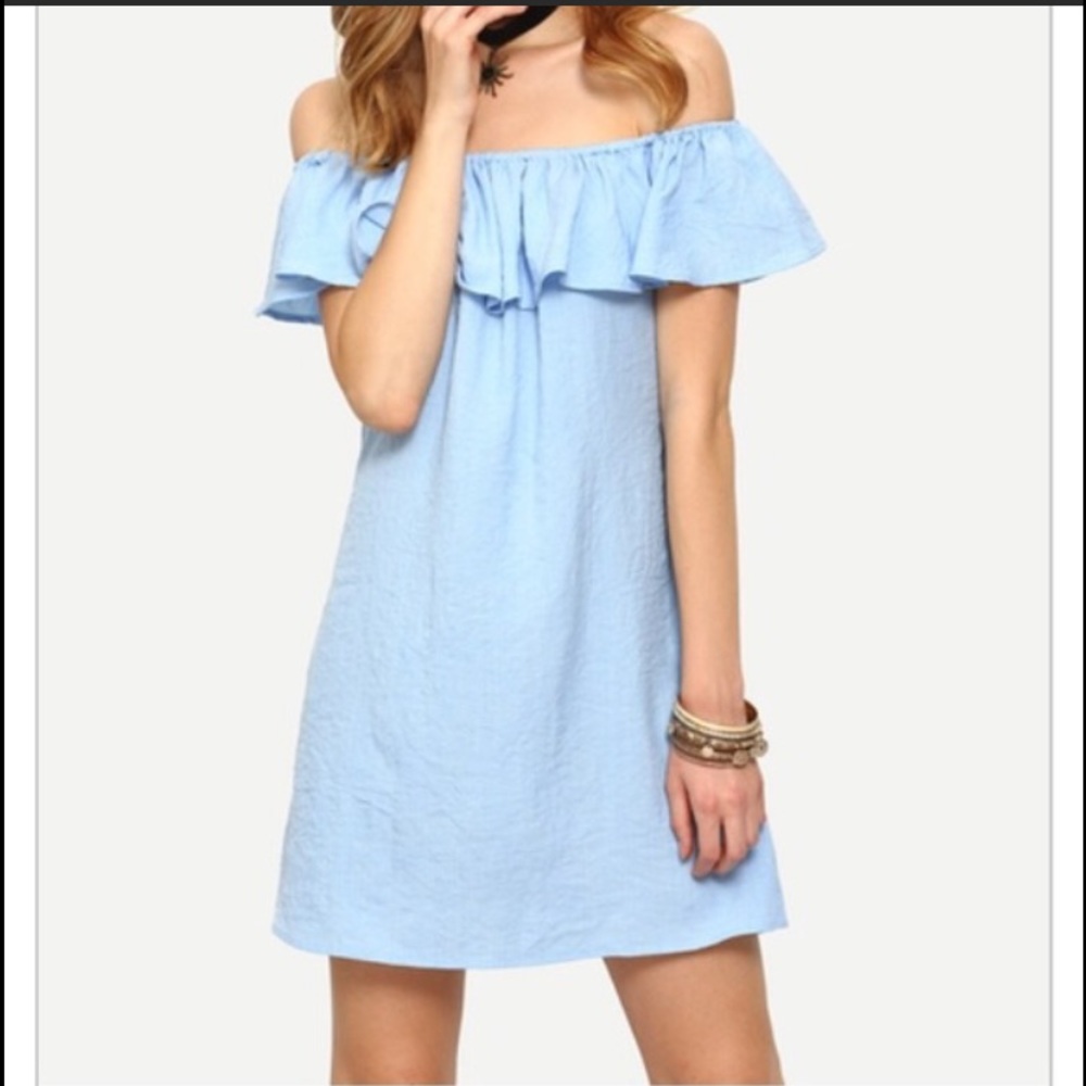 Blue off the shoulder ruffle dress