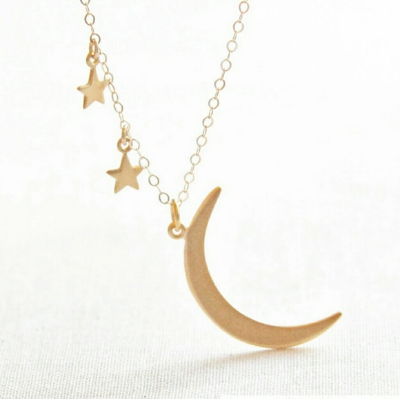 Jewelry - Crescent Moon & Stars Gold Necklace