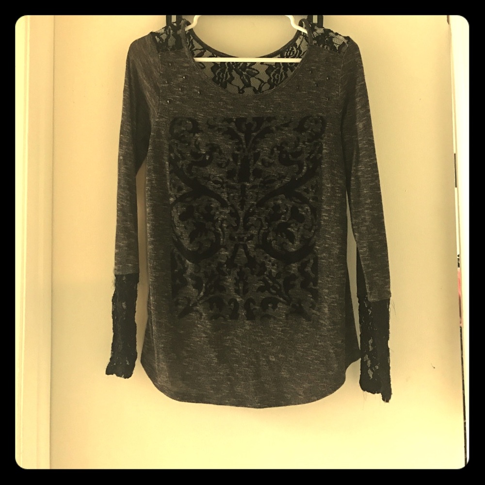 Brown top with black lace detail