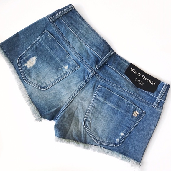 Black Orchid Cut Off Denim Shorts - Picture 2 of 7
