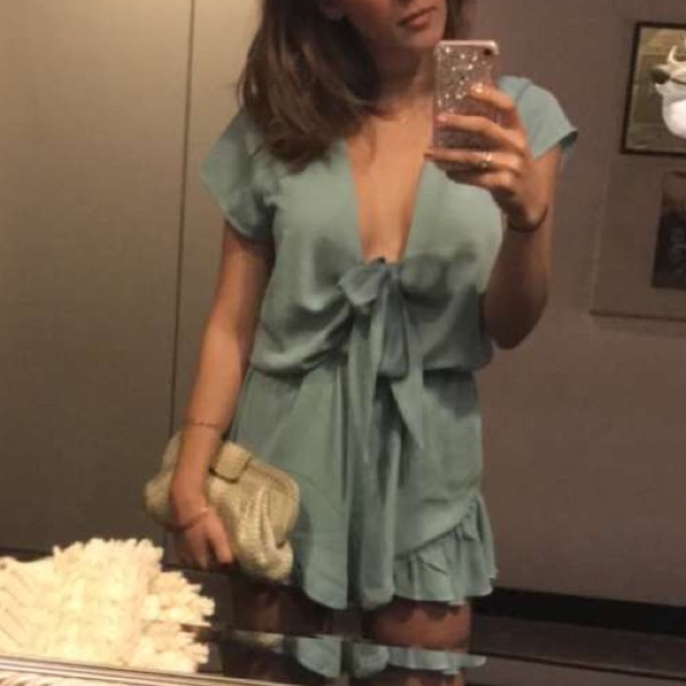 Lioness mint green tie front romper