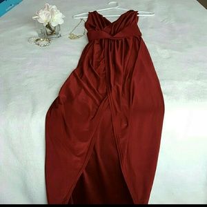 Wine maxi dress with side slit