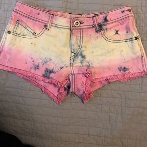 Tie dye volcom denim shorts
