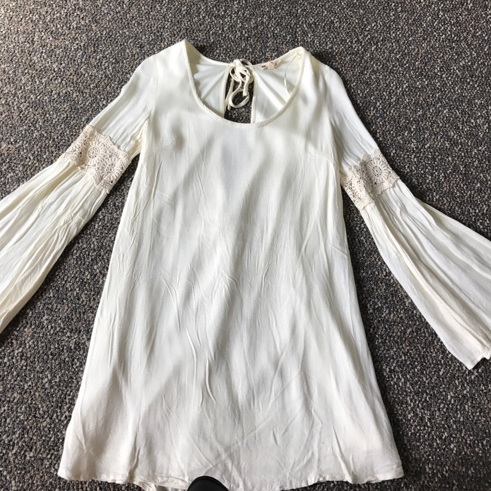 Cream Bell Sleeve Shift Dress w/ Key Hole Back