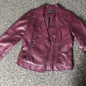 Wine Faux Leather Moto Jacket Size Small