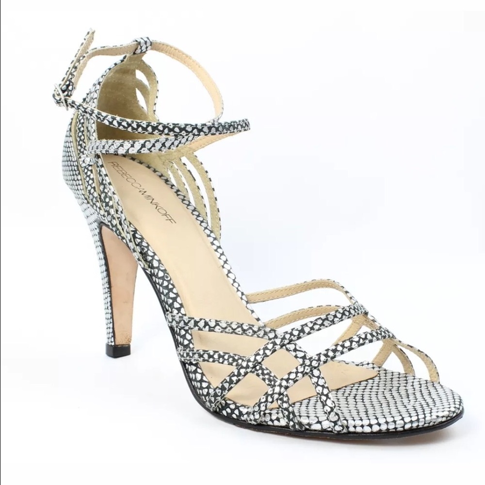 🌷REBECCA MINKOFF STRAP SILVER/BLACK HEELS 10.5M