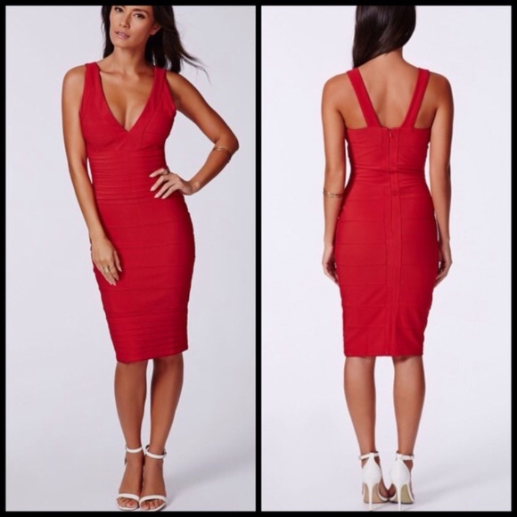 missguided red bandage dress
