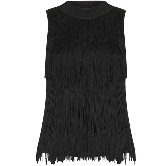 Topshop Tops - Topshop Black Knitted Fringe Funnel Neck Top