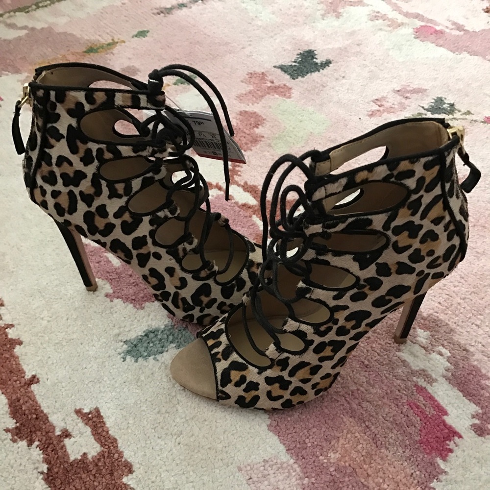 Zara leopard print lace up ankle boot sandals