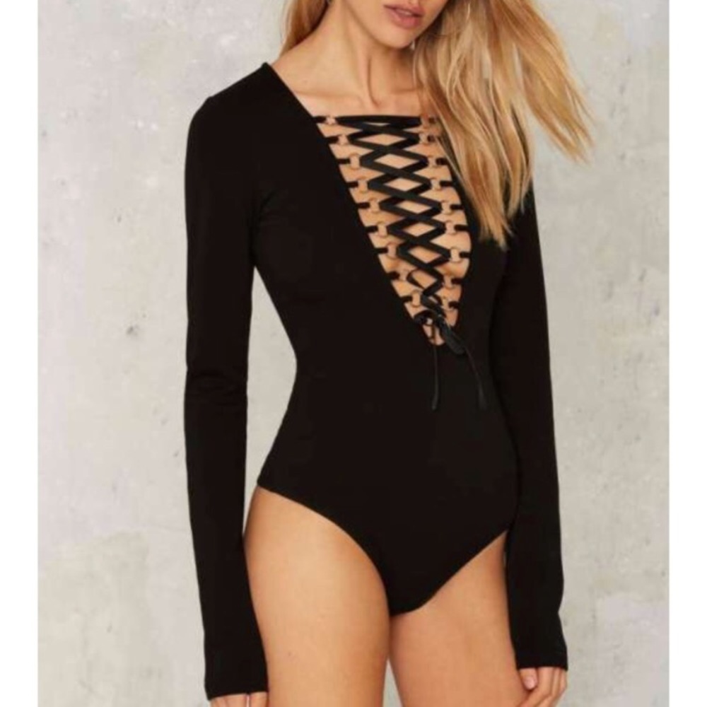 Nasty Gal Bad to the Bone lace up bodysuit ☠️ - Picture 1 of 8