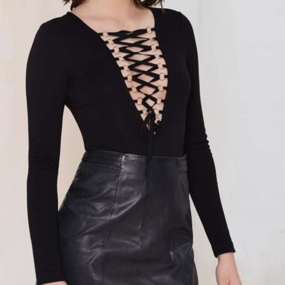 Nasty Gal Bad to the Bone lace up bodysuit ☠️ - Picture 2 of 8