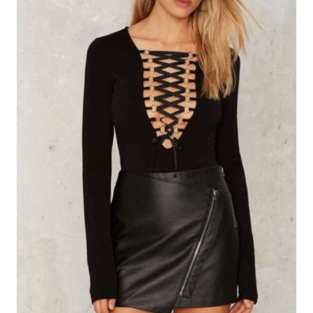 Nasty Gal Bad to the Bone lace up bodysuit ☠️ - Picture 4 of 8