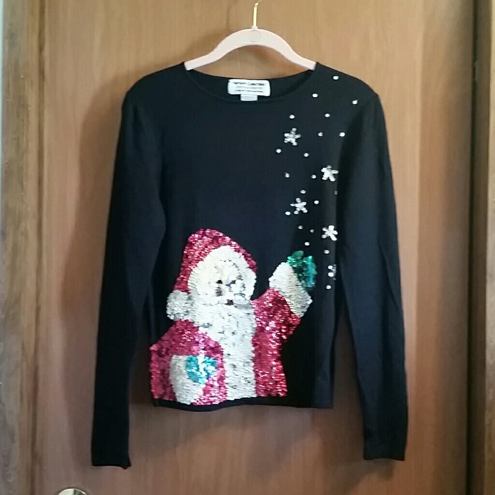 Santa Sequin Not So Christmas Sweater Top