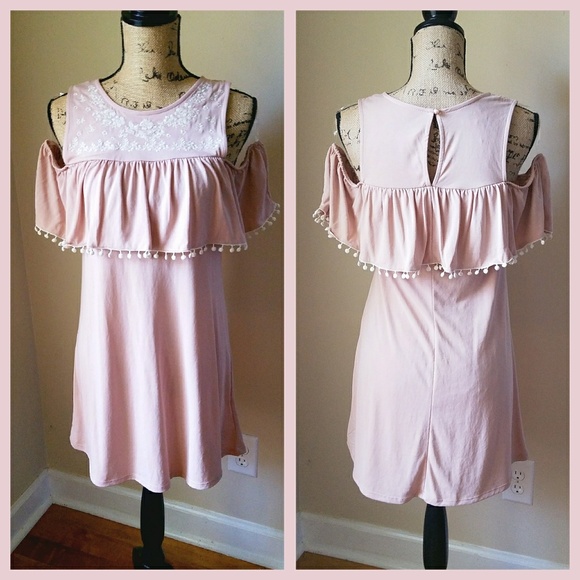 Francesca’s 🌹Cold Shoulder Pom Pom Dress - Picture 3 of 5