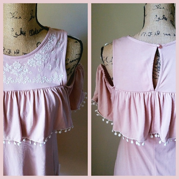 Francesca’s 🌹Cold Shoulder Pom Pom Dress - Picture 4 of 5