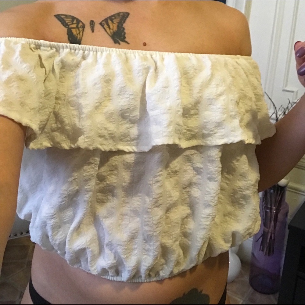 Crop top off the shoulder cream urban outfitters