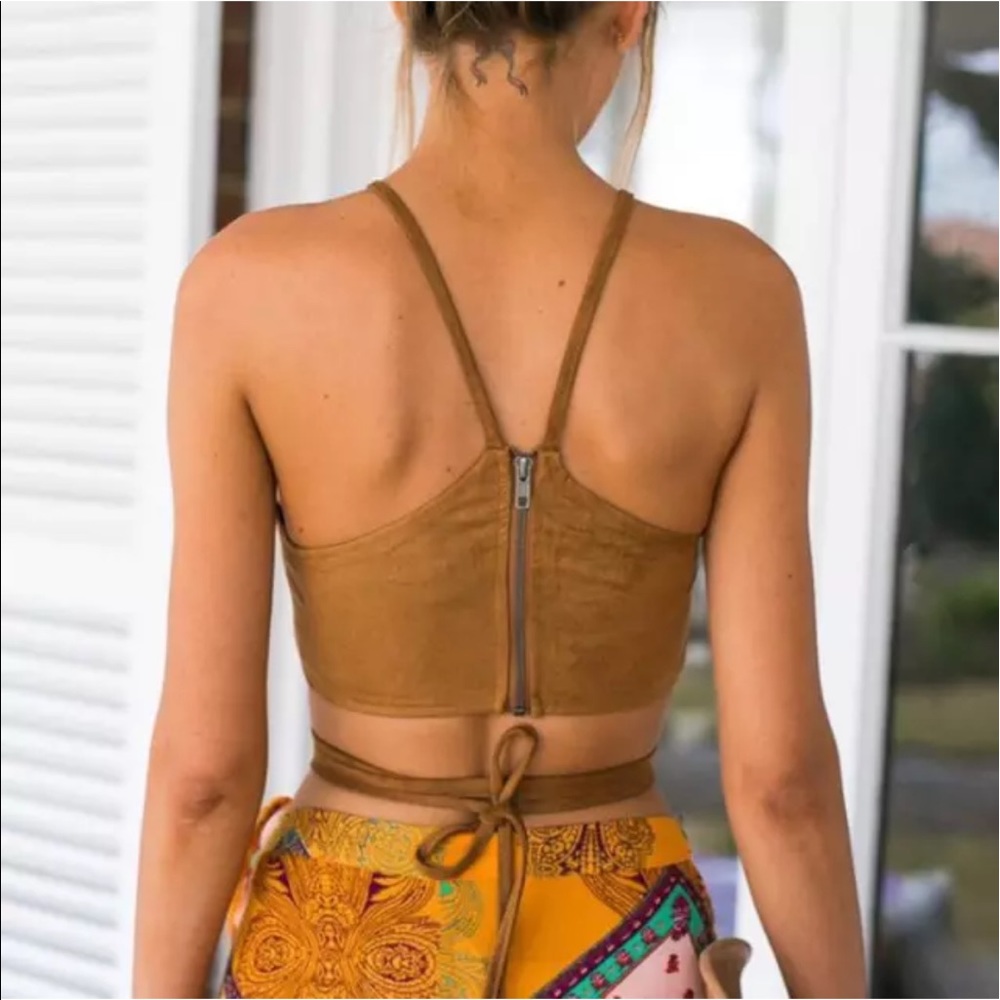 LAST ONE ☄️Sz XL Tie Up Suede Like Halter Crop Top - Picture 4 of 7