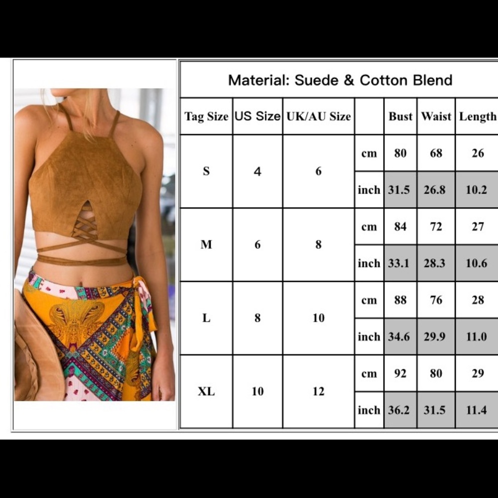 LAST ONE ☄️Sz XL Tie Up Suede Like Halter Crop Top - Picture 5 of 7