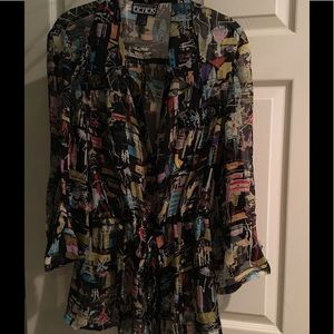 Sheer black silk multi print with bling trim