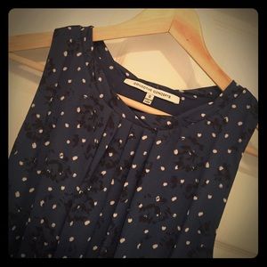 Sleeveless Blue Polka Dot flower pattern dress