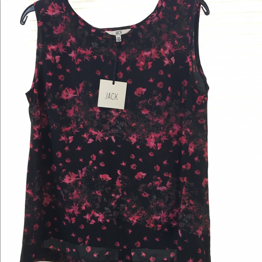 Black with red flowers, split open back tank