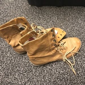 Tan combat boots