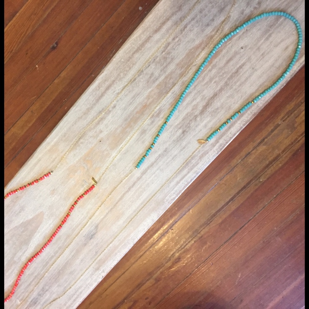 Two BPD Danty Beaded Necklaces, Coral & Blue