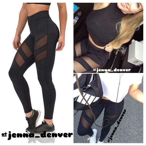 ✨2LEFT✨Black Mesh Panel Yoga Pants Leggings - Picture 3 of 5