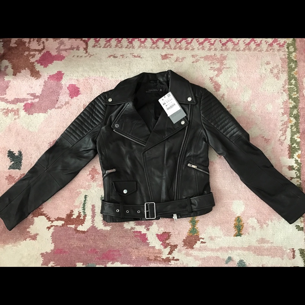 Size XS ZARA LEATHER JACKET - BLACK