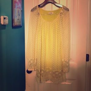 Cream & Yellow Polka Dot Lace Dress