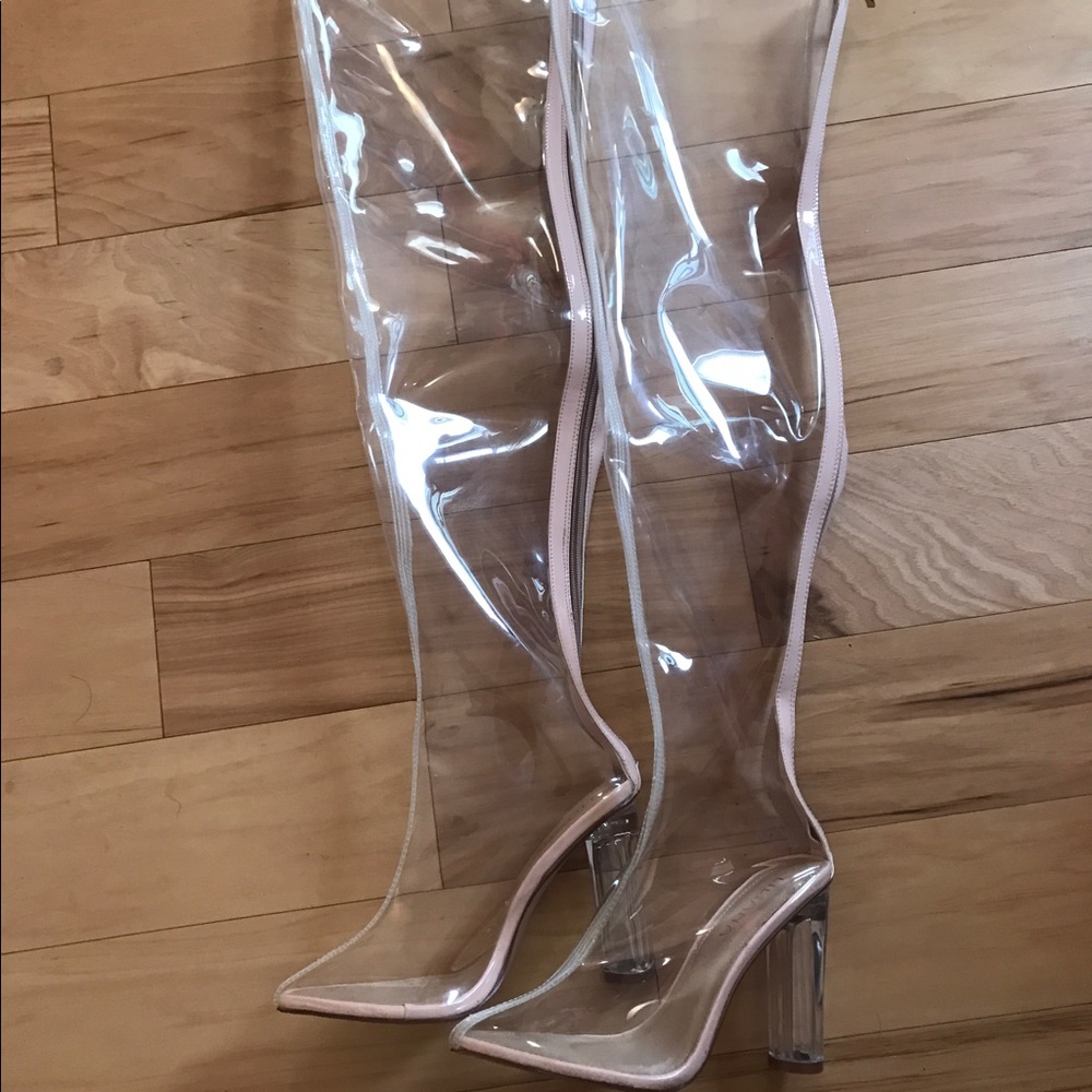 KIM K CLEAR THIGH HIGH BOOTS
