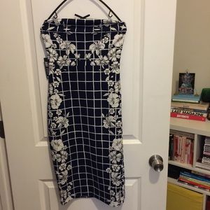 express navy floral grid bodycon dress
