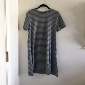 zara black and gray striped tshirt dress