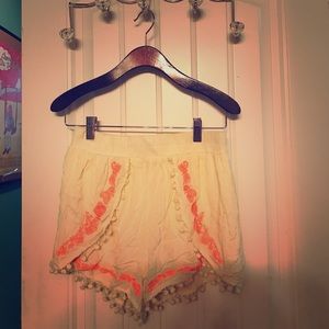 Cream & Orange Pom-Pom Shorts