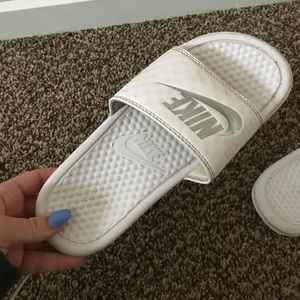 White Nike slides