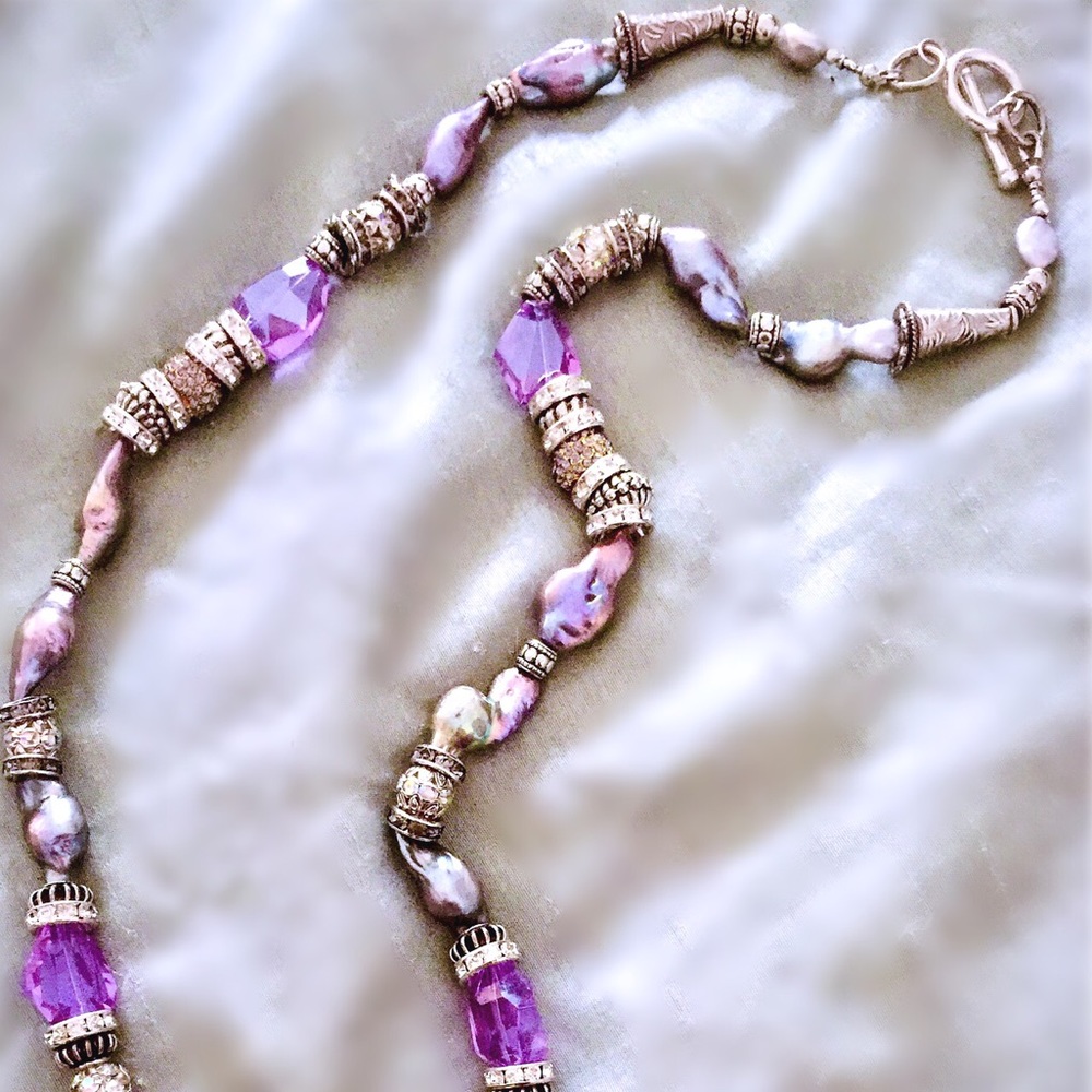 Designer Pearls and Sterling Hand Beaded Necklace