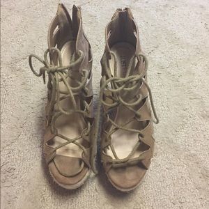 Lightly used wedges - canvas material , lace up