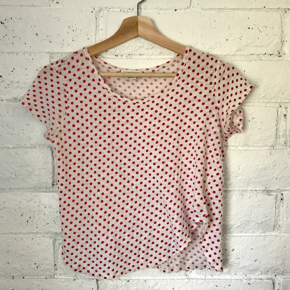 Reddish pink and cream polka dotted shirt
